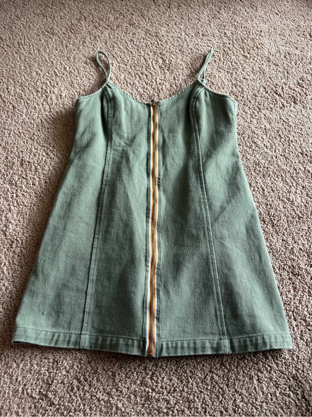 Kendall & Kylie Olive Green Zip-Front Spaghetti Strap Dress
